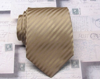 Mens Ties Brown Taupe Tonal Striped Necktie With Matching Pocket Square Option