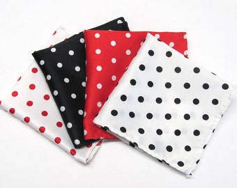 Pocket Square Mens Hankerchief Hanky Polka Dot Black White Red