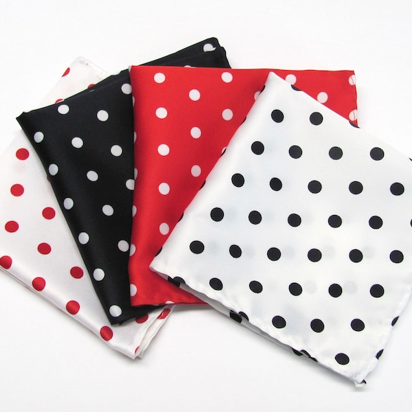 Pocket Square Mens Hankerchief Hanky Polka Dot Black White Red