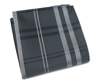 Pocket Squares Charcoal Gray Navy Blue Plaid Hanky Handkerchief