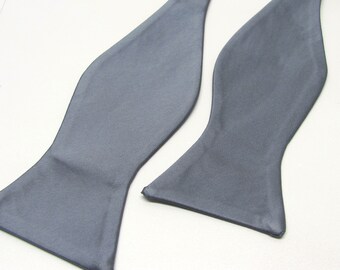 Freestyle Mens Bowtie. Gray Bowties. Pewter Grey Self Tie Bowtie With Matching Pocket Square