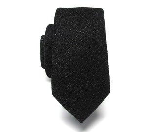Mens Ties. Glitter Necktie Metallic Bling Black Lamé Narrow Tie with Matching Pocket Square Set