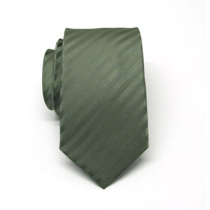 Mens Tie. Skinny Tie. Olive Green Stripes Skinny Necktie