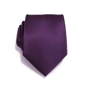 Mens Tie Eggplant Purple Silk Necktie With Matching Pocket Square Handkerchief