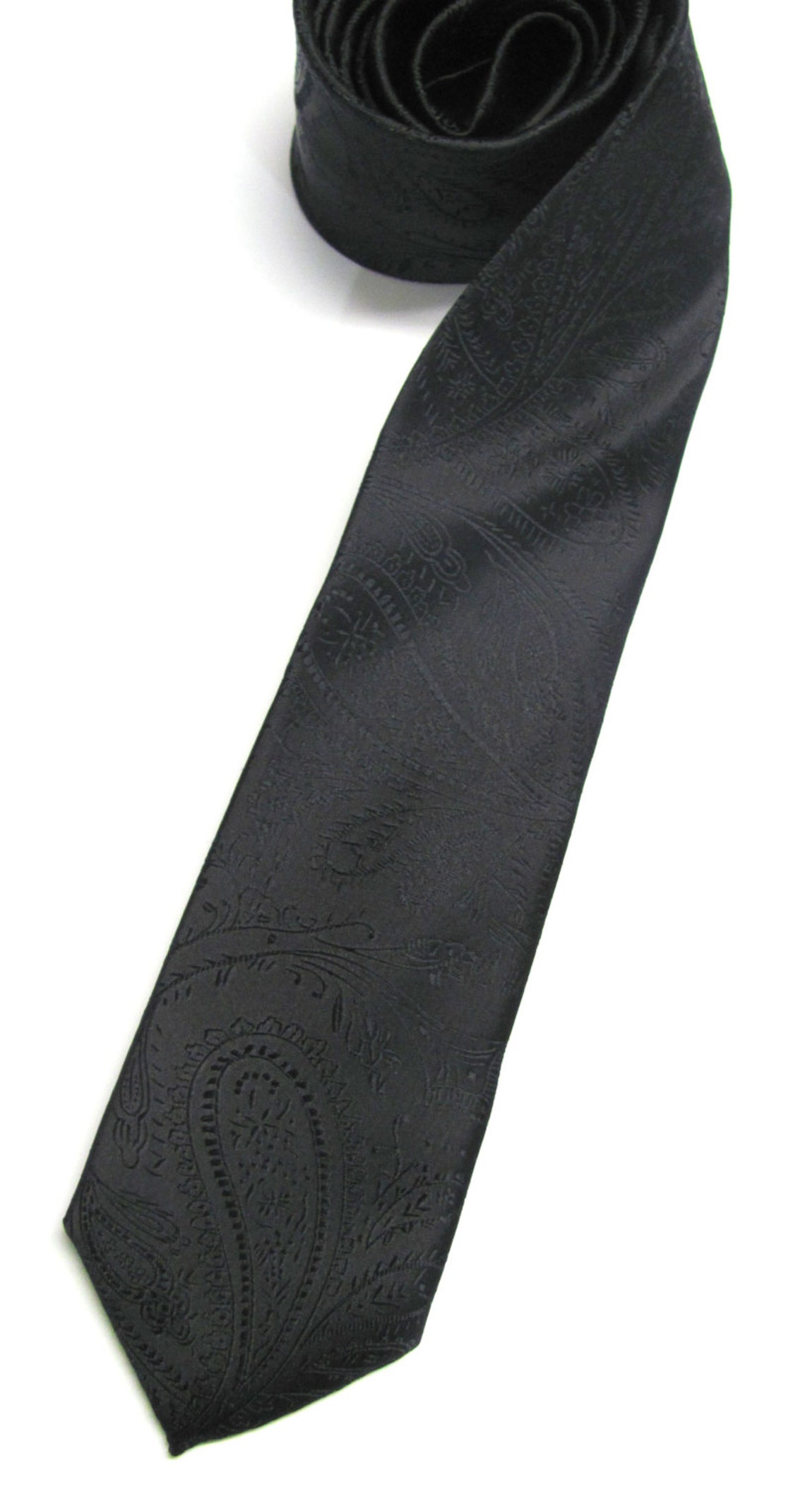 Skinny Tie. Men's Tie Black Paisley Skinny Mens Ties With - Etsy
