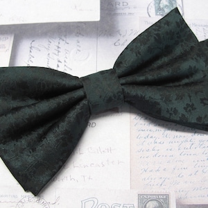 FREE POCKET SQUARE Mens Bowtie Dark Forest Green Black Floral Bow tie With Matching Pocket Square
