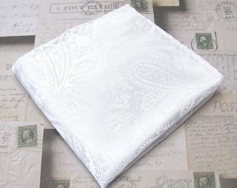 Pocket Square White Paisley Hanky Handkerchief