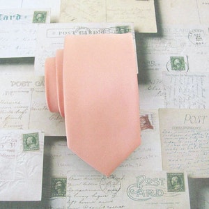 Peach Tie. Mens Tie Light Peach Skinny Tie With Matching Pocket Square Option image 1