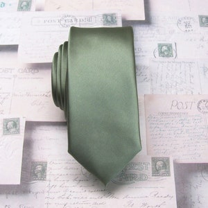 Dusty Sage Green Skinny Mens Ties With Matching Pocket Square Handkerchief Option