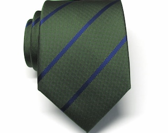 Herren-Krawatte, grün, königsblau, gestreift, mit passender Einstecktuch-Option