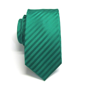 Mens Tie. Skinny Ties. Kelly Green Tonal Stripes Skinny Necktie With Matching Pocket Square Option