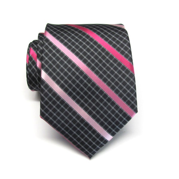 Herren Krawatte schwarz Fuchsia rosa gestreiftherren Herren Krawatte mit passenden Pocket Square Option