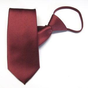Zipper Necktie Premium Dark Red Zip Up Adjustable Pre Tied High Quality Mens Tie