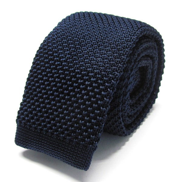 Knit Tie Dark Navy Blue Silk Knitted Mens Necktie