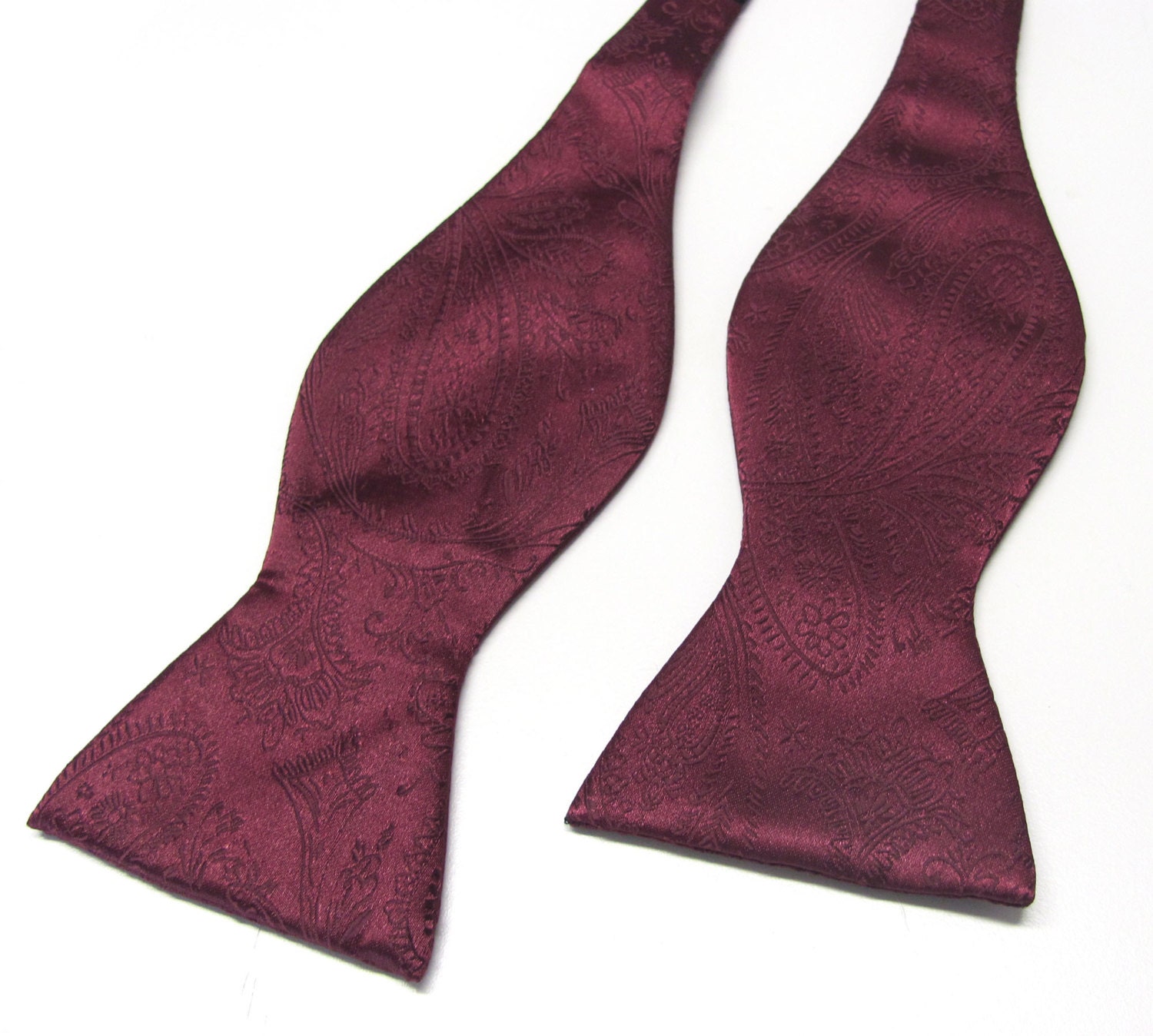 Bow Tie Men Silk Burgundy Red Paisley SELF TIE Bowtie