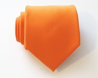 Mens Tie. Orange Tie With Matching Pocket Square Orangered Silk Mens Necktie Pocket Square Set