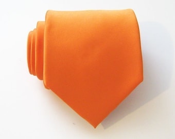 Mens Tie. Orange Tie With Matching Pocket Square Orangered Silk Mens Necktie Pocket Square Set