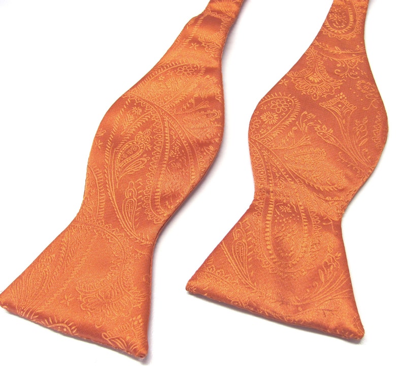 Free Style Mens Bow Tie. Burnt Orange Paisley Self Tie Bowtie With Matching Pocket Square Option image 1