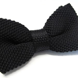 Black Knit Bow Tie Solid Black Bowtie