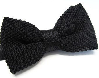 Black Knit Bow Tie Solid Black Bowtie