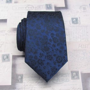 FREE POCKET SQUARE Slim & Standard Sized Ties Navy Blue Floral Mens Silk Necktie Wedding Ties With Matching Pocket Square
