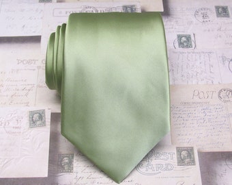 Necktie Pale Olive Sage Green Mens Tie With Matching Pocket Square Option