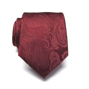 Mens Tie. Burgundy Paisley Mens Necktie With Matching Pocket Square Option