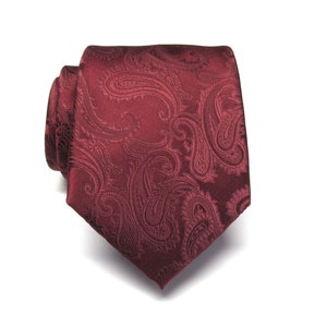Mens Tie. Burgundy Paisley Mens Necktie With Matching Pocket Square Option