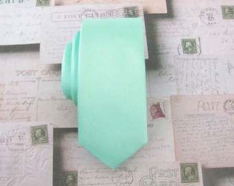 Mint Mens Tie With Matching Pocket Square Set Pastel Mint Green Skinny Tie With Matching Handkerchief Option