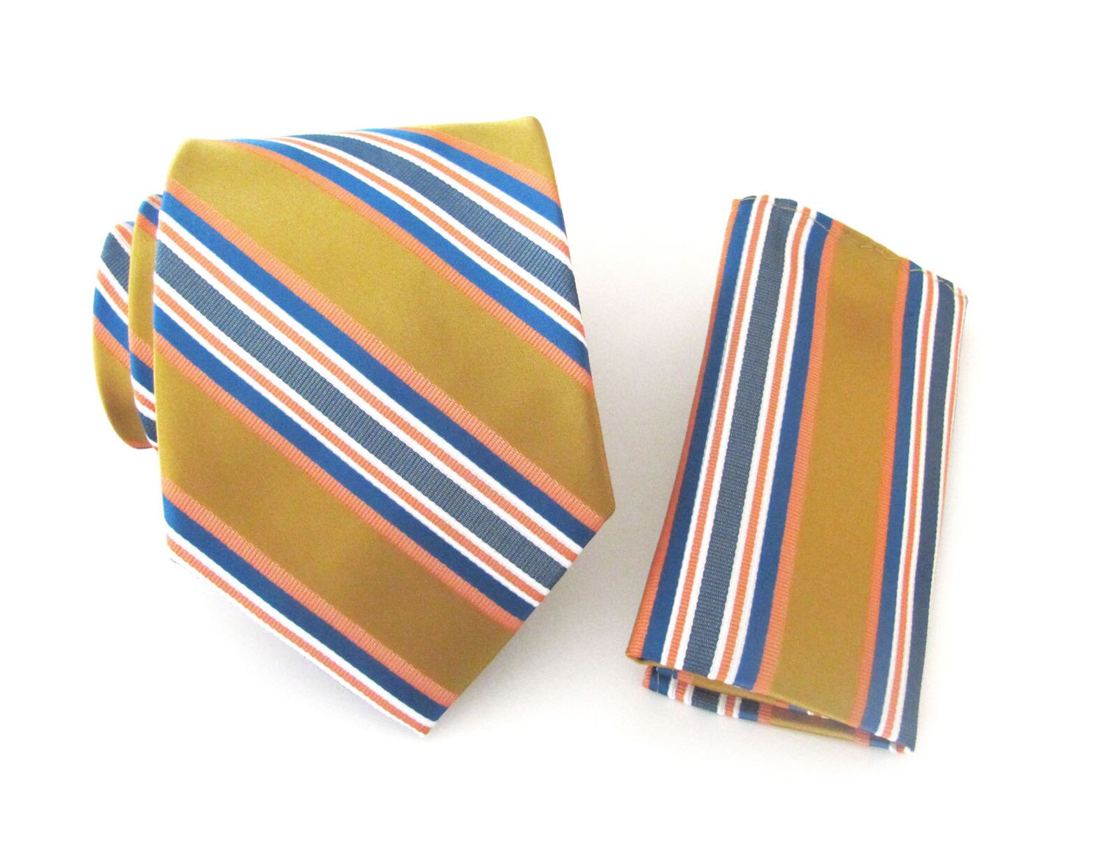 Yellow Tie. Mens Tie. Mustard Yellow Blue Orange Stripes Mens Etsy