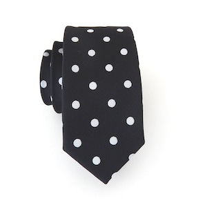 Mens Tie. Necktie Black Silver Dot Mens Skinny Tie