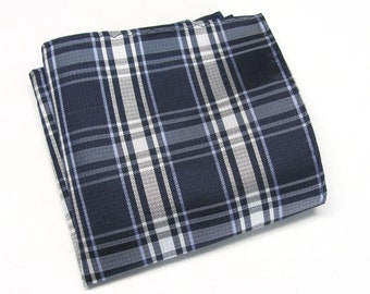 Pocket Square Navy Blue White Plaid Hanky Handkerchief