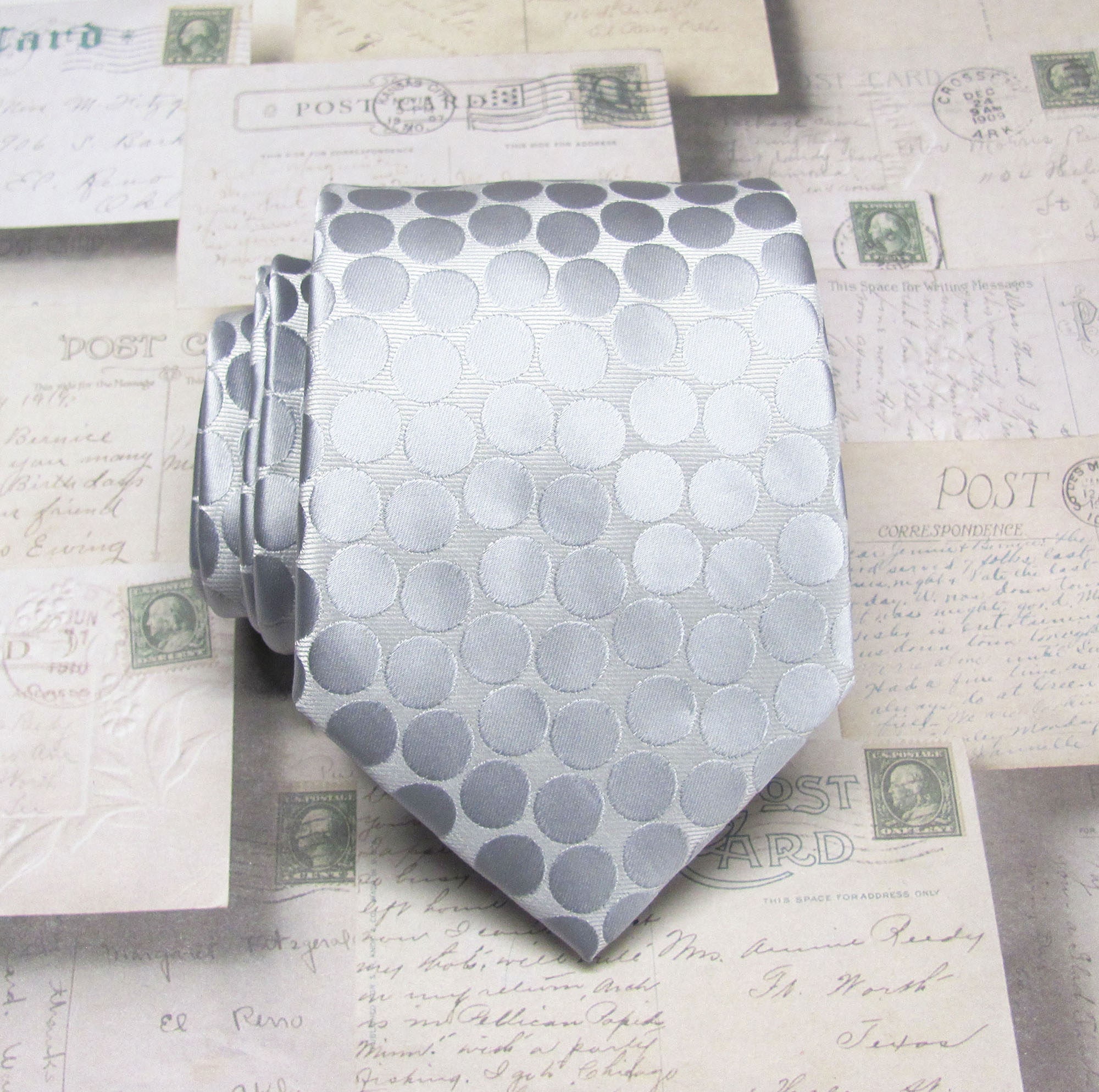 Mens Tie. Silver Gray Polka Dot Mens Necktie With Matching | Etsy