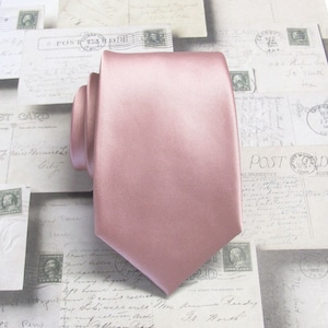 Dusty Rose Pink Narrow Necktie With Matching Pocket Square Handkerchief