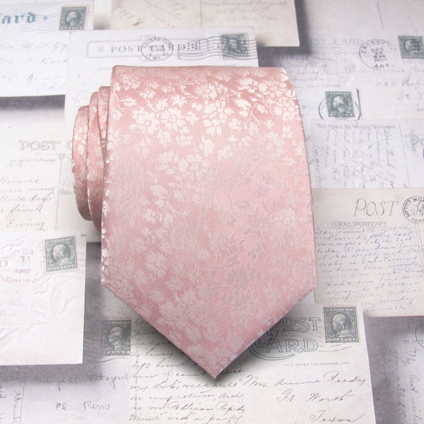 Mens Ties Dusty Rose Pink Floral Mens Silk Necktie Wedding Ties With Matching Pocket Square Option