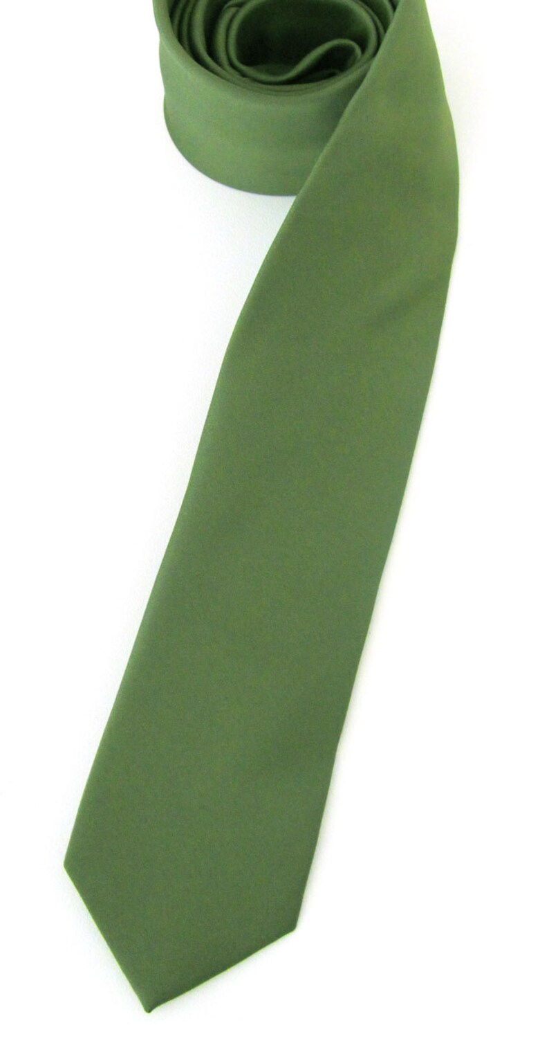 Dark Olive Green Mens Tie Skinny Necktie With Matching Pocket Etsy