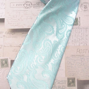 Mens Tie. Wedding Neckties Pastel Pool Blue Pale Blue Paisley Mens Tie. Groomsmens Ties image 3