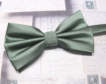 Mens Bowtie Dusty Sage Green Bow Tie With Matching Pocket Square Option