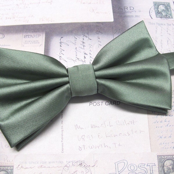 Mens Bowtie Dusty Sage Green Bow Tie With Matching Pocket Square Option