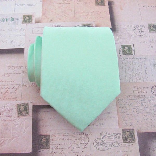 Mint Green Mens Tie With Matching Pocket Square Pastel Mint Green Necktie. Wedding Ties With Matching Pocket Square Set