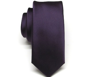 Plum Purple Mens Ties Grape Purple Skinny Necktie With Matching Pocket Square Handkerchief Option Inspired by David's Bridal's Plum