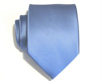 Mens Necktie Periwinkle Blue Silk Tie With Matching Pocket Square Handkerchief Option