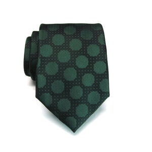 Mens Tie Dark Forest Green Black Polka Dot Necktie With Matching Pocket Square Option