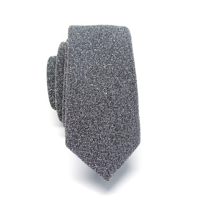 Mens Ties. Glitter Necktie Metallic Bling Gray Silver Lamé Narrow Tie with Matching Pocket Square Set