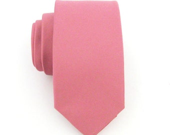 Mens Tie Dutsy Pink Skinny Necktie With Matching Pocket Square Handkerchief Option