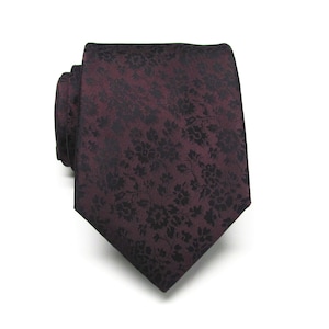 FREE POCKET SQUARE Mens Ties Dark Maroon Burgundy Wine on Black Floral Mens Silk Necktie Wedding Ties With Matching Pocket Square