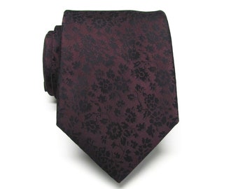 Mens Ties Dark Maroon Purple Black Floral Mens Silk Necktie Wedding Ties With Matching Pocket Square Option