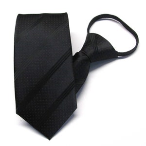 Zipper Necktie Black Red Dot Striped Zip Up Adjustable Pre Tied Mens Tie