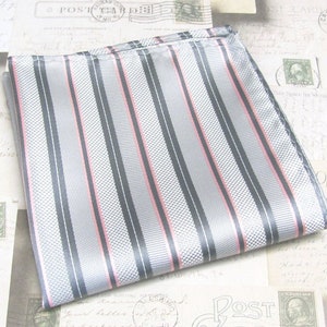 Pocket Square Silver Gray Pink Stripes Hanky Handkerchief