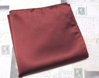 Pocket Square Solid Burgundy Dark Red Hanky Handkerchief